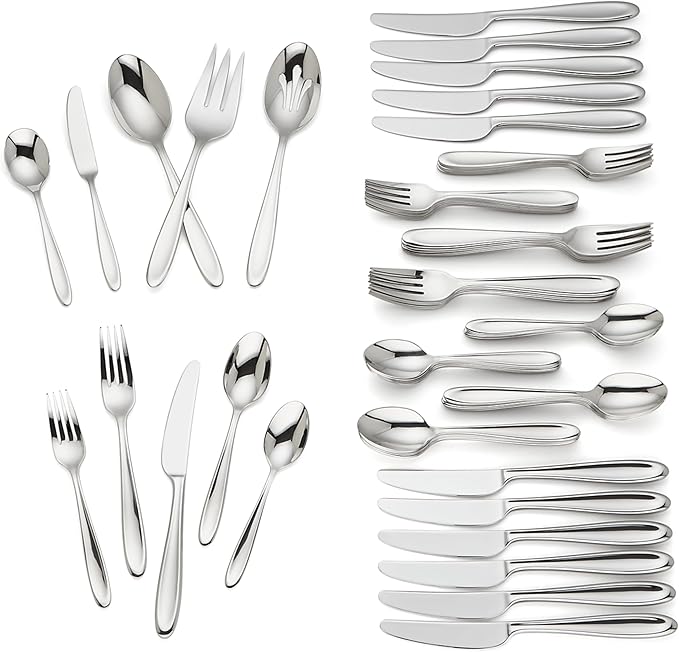 Lenox Silverware Set, Cantera 65-Piece Flatware Set, Service For 12, Dishwasher Safe, 18/10 Stainless Steel, Knives Spoons And Forks Sets, Home And Kitchen Serving Utensils (Silver, 65 Pieces)