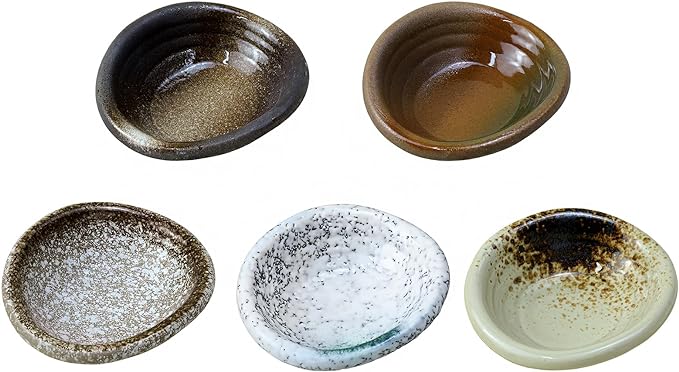 Colias Wing 3.5 Inch Retro Style Brown Stylish Design Multipurpose Porcelain Side Dish Bowl Seasoning Dishes Soy Dipping Sauce Dishes-Set of 5