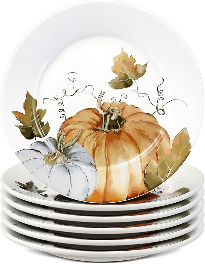 Honeydak 6 Pcs 6 Inch Fall Plates Pumpkin Ceramic Thanksgiving Salad Plates So Blessed Platter Cookie Dishes Autumn Harvest Vintage Dessert Appetizer for Thanksgiving Dinner Party Decoration