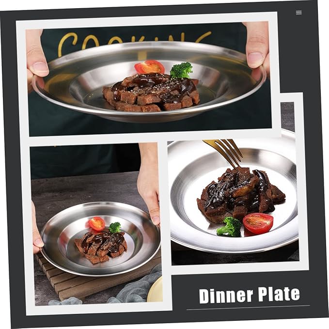 Healifty Stainless Steel Dinner Plate Pastry Serving Tray for Home Restaurant Bar Lightweight Easy to Tray for Fruit Snacks and Barbecued Meat