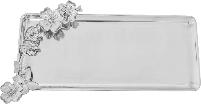 Arthur Court Metal Butterfly and Dogwood Flower Oblong Aluminum Tray for Everyday and Formal Dinner Events Garden Party 19 inch x: 8 inch