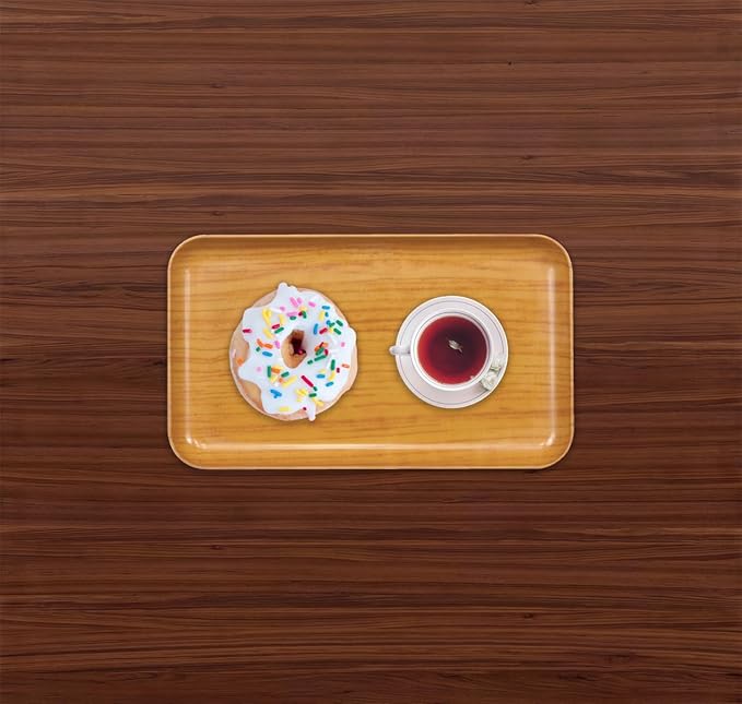 TATSU-CRAFT NR Non Slip Serving Tray with Faux Wood, Natural, Microwave Safe Plastic Tray, 8.5 x 4.9 Inches, Ideal for Cafeterias, Restaurants, Coffee Shops, Home, Fast Food, Snacks, Drinks, Tea, More