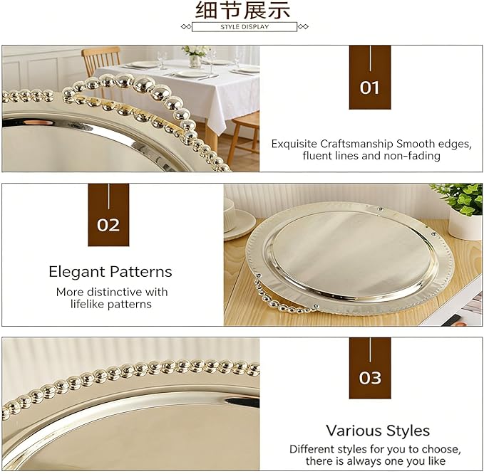 MAVIS LAVEN Metal Serving Tray, 31.5cm Round Stackable Platter with Rolled Edge Design for Indoor Outdoor Camping Barbecue Picnic Serving