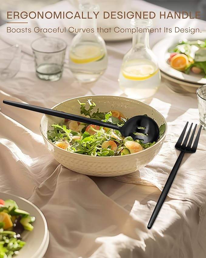 Serving Utensils,5 Pieces Matte Black Hostess Serving Utensil Set with Round Stainless Steel Serving Spoon,Slotted, Sugar Spoon,Butter Knife for Parties Buffet Banquet,Dishwasher Safe
