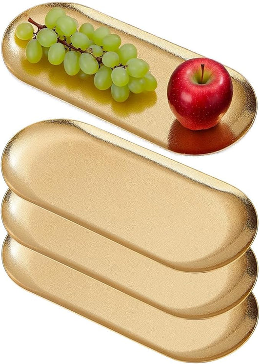 SANQIAHOME 10X4 inch ellipse Appetizer Plates,thick stainless steel Dinner Plates, Pasta Dessert Plates for Sushi, Fruit oven/Dishwasher Safe, Set of 4,Gold