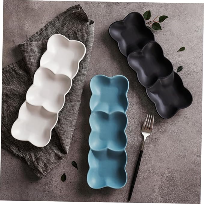 PRETYZOOM Ceramic Snack Serving Tray Nordic Style Appetizer Plate with Three Grids for Dips Condiments and Snacks White Dish for Gatherings and Everyday Use