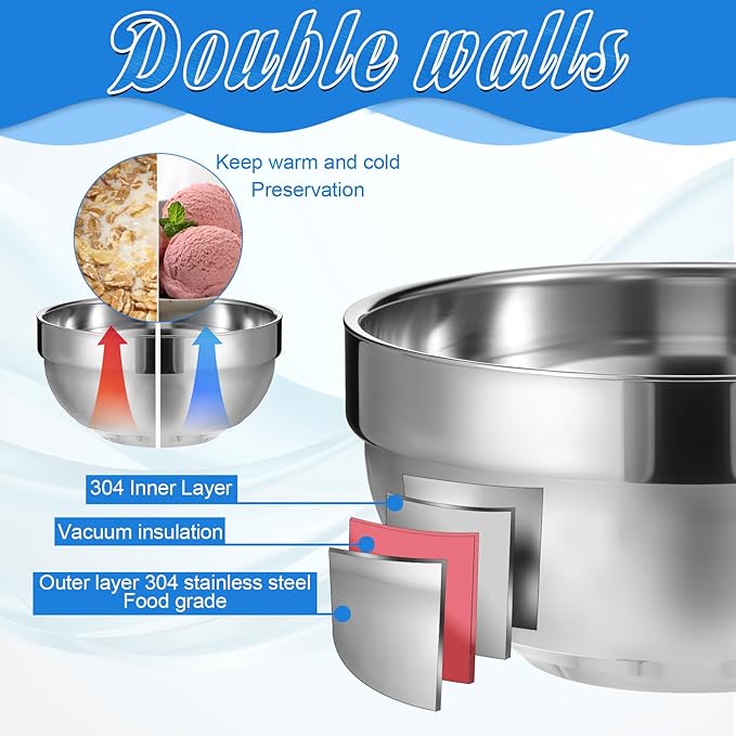 6 Pcs 18/8 Stainless Steel Bowls 17 Oz Double Walled Insulated Soup Bowls 5 Inch Metal Serving Eating Bowl Snack Cereal Bowl for Soup Cereal Ice Cream Rice Salad Snacks