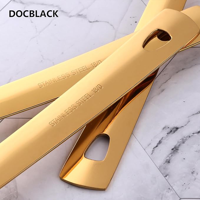 DOCBLACK 13 Inch Serving Spoons Set of 6, Heavy Duty Stainless Steel Buffet Spoons with Long Handle for Kitchen, Restaurant, Party, Dishwasher Safe (Gold, 6PCS)