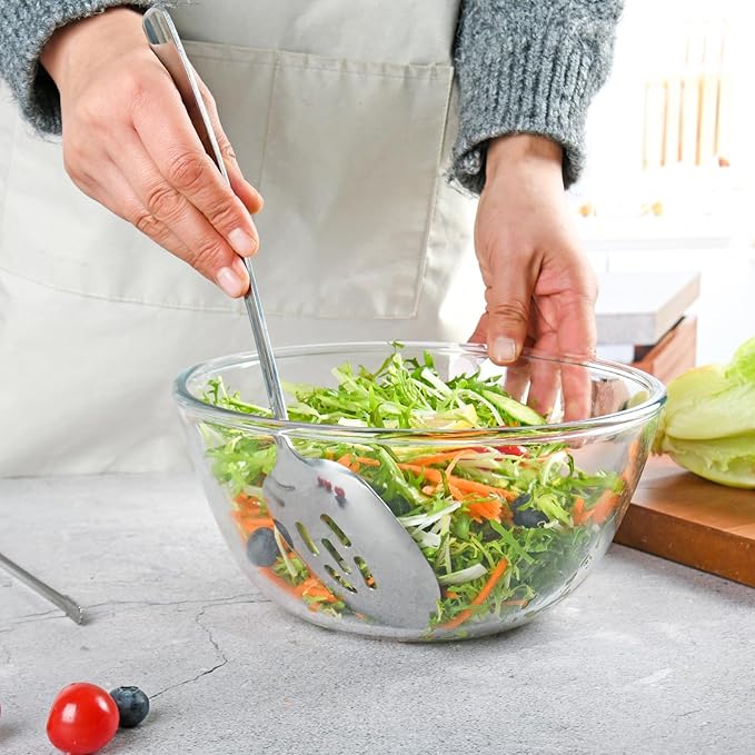 3 PCS Long Handle Stainless Steel Serving Utensils,18/8 Large Serving Spoons Set, Include Serving Spoon,Slotted Spoon,Serving Tong, Kitchen Utensil, for Buffet Catering Banquet, Dishwasher Safe