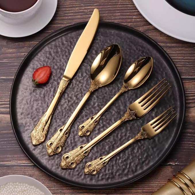Gold Silverware Set, 30-Piece Flatware Set for 6, 304 Stainless Steel Gold Cutlery, Mirror Polished, Dishwasher Safe Modern Tableware