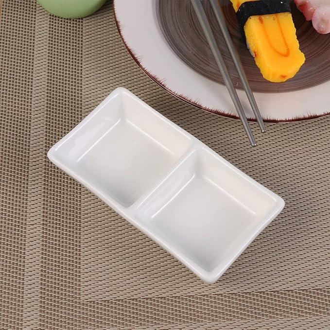 Kichvoe 2-Compartment Ceramic Snack Dish Divided Sauce Plates Appetizer Serving Tray for Soy Sauce Vinegar Ketchup Condiments 4.72X2.75In Ideal for Home Kitchen Gatherings