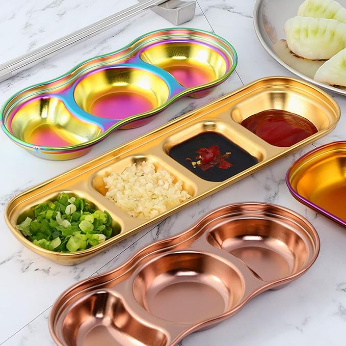 Ceramic Cutlery Salad Bowl 5pcs Household 304 Stainless Steel Seasoning Plate Appetizer Plates Serving Dish Suitable for Appetizer, Seasoning, Vinegar, Salad, Soy Sauce Small bo (Small)