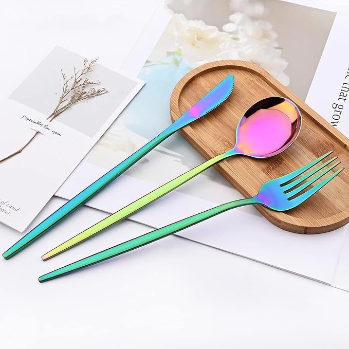 40 Pcs Mirror Polish Silverware Set, Large Set 18/10 Stainless Steel Flatware Cutlery Set For Home Daily Use/Wedding Party/Restaurant, Utensils Set Service For 10 (Rainbow)