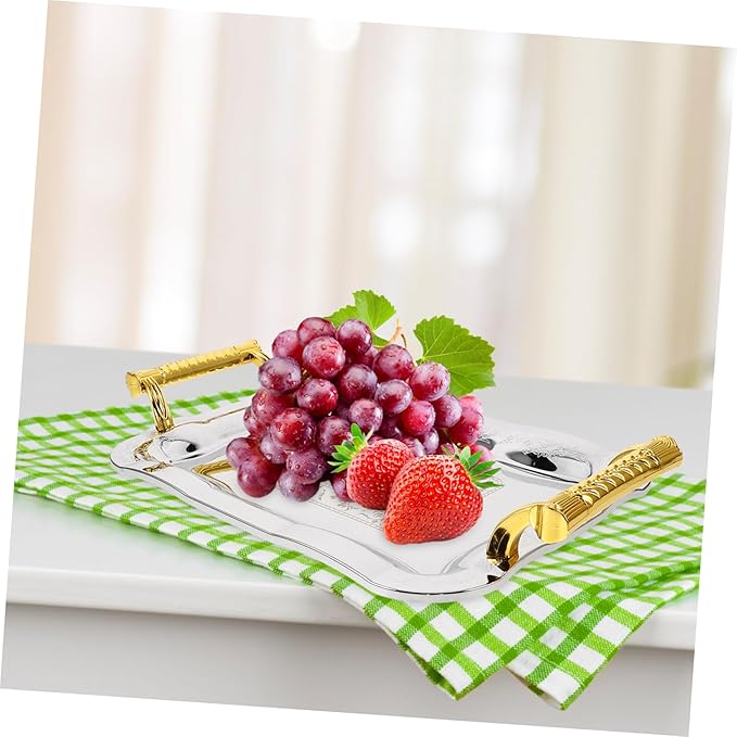 PRETYZOOM Vintage Serving Tray for Fruit and Snacks Elegant Decorative Platter for Home Ktv and Restaurant Use Sturdy Stainless Steel Design for Easy Serving