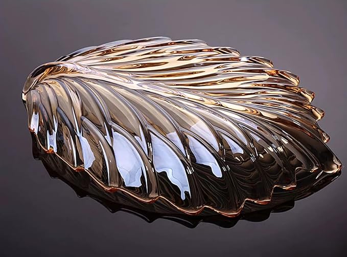 MAGCOLOR Creative Gold Hand painted Crystal Glass Leaf-shaped Decorative Bowl -12.2 inch Diameter Fruit Display & Kitchen Table Centerpiece. (Gold)