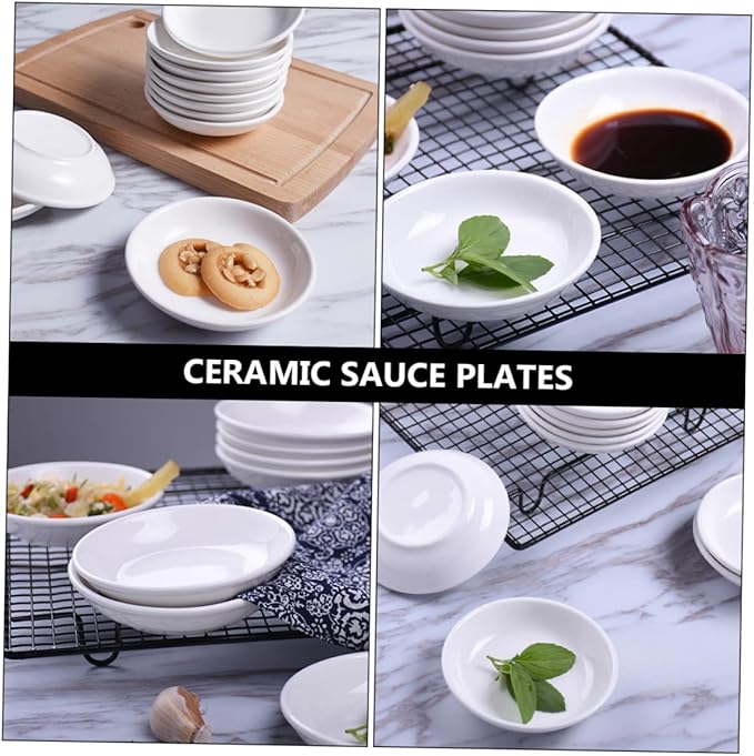 6pcs Ceramic Sauce Plates for Dipping Condiments White Seasoning Dishes for Snacks Appetizers and Desserts Dining Table