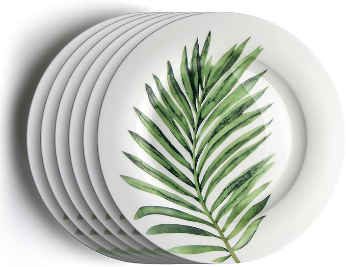 IQCWOOD 8 Inch Porcelain Dinner Plates, 6 Piece Salad Plates Set, Dessert Appetizer Flat Plates, Modern Round Plate