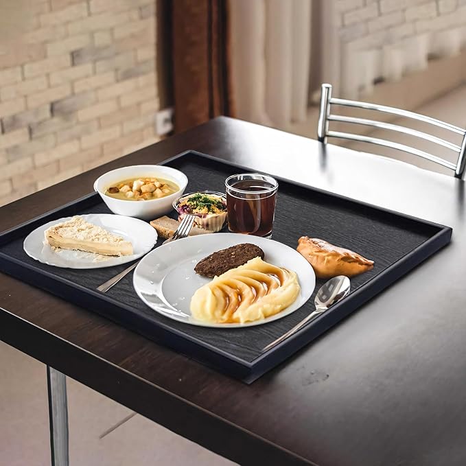 20 x 20 Inches Large Square Black Solid Wood Ottoman Tray, Serve Tea, Coffee or Breakfast in Bed, Classic Wooden Decorative Serving Tray with Raised Edges, Kitchen Party Bar Server Table Tray