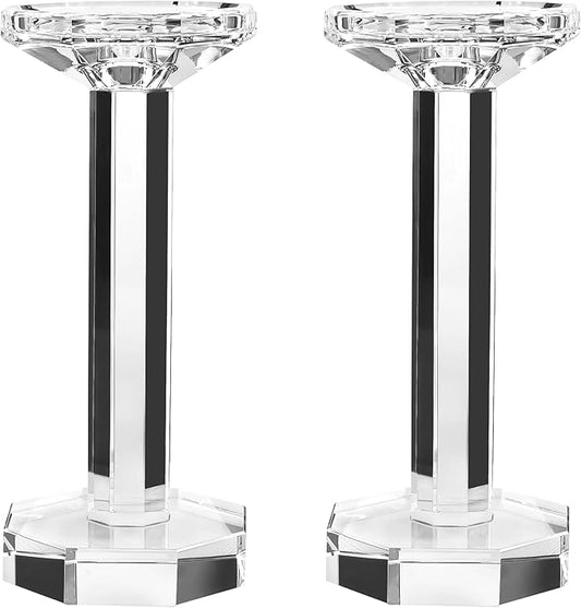 kitCom Crystal Candle Holders Set of 2, 8.27 Inch Tall Crystal Candlestick Holders for Taper, Long Candles or Tea Lights - Home Decoration, Wedding, Housewarming and Graduation Gifts