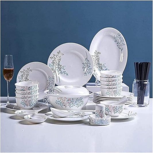 ERoomQ Dinnerware Set Dinner Party Tableware Service Set Ceramics Dinner Sets, 46 Pieces Plain and Elegant Pattern Dinnerware Set | Porcelain Steak Plate Cereal Bowl and