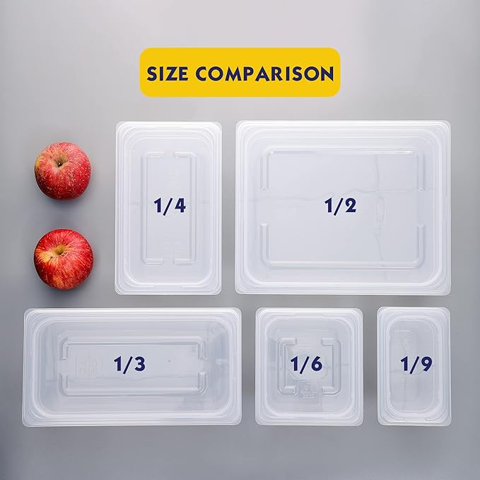 6 Pack 1/3 Size 4'' Deep Food Pans with Lids, Translucent Polypropylene, BPA-free, Commercial Stackable Freezer-safe Storage for Restaurants, Buffets