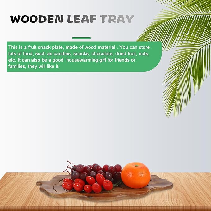 Alipis Solid Wood Leaf-shaped Serving Tray Large Multi-use Fruit and Snack Plate for Home Office Party Smooth Polished Surface Tea and Table Centerpiece Decorative Kitchen Platter