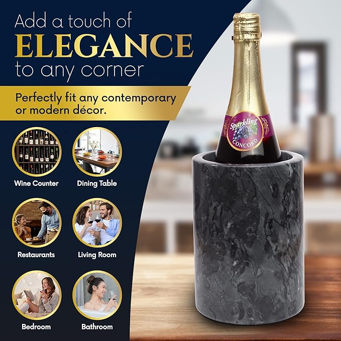 Homeries Marble Wine Chiller Bucket - Wine & Champagne Cooler for Parties, Dinner – Keep Wine & Beverages Cold, Wine Chillers for Bottles – Holds Any 750ml Bottle (Gray)