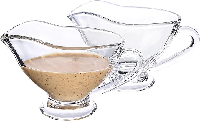 Set of 2 Sauce Glass Gravy Boat -7 oz with Handle Kitchen Glassware Serving Utensils for Dining, Warming Sauces, Salad Dressing Home Decor Saucy Boat