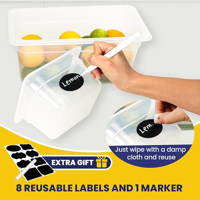 6 Pack 1/3 Size 4'' Deep Food Pans with Lids, Translucent Polypropylene, BPA-free, Commercial Stackable Freezer-safe Storage for Restaurants, Buffets
