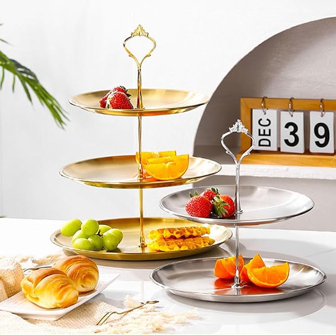 Stainless Steel 3 Tier Cupcake Stand, Tiered Trays Three Layer Cake Stand 3 Tier Serving Tray Platters for Pastry Dessert Candy Fruit Tea Party Wedding Platter (Silver)