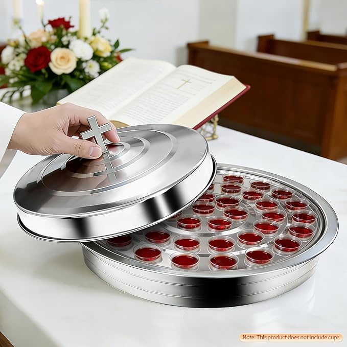 Stainless Steel Communion Tray with Lid - 40 Holes Church Communion Supplies Set, Stackable Worship Tray for Church Services, Weddings & Gatherings (Silver, Cups Not Included)