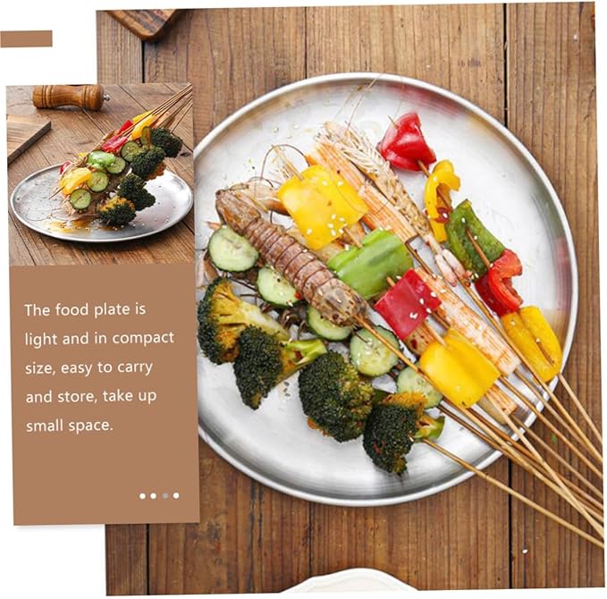 Mobestech 3 Pcs Stainless Steel Plate Divided Outdoors Buffet Dinner Trays Dining Trays for Serving Food Round Unbreakable Platters Camping Servers Dinner Plates Grilling Serving Tray Silver