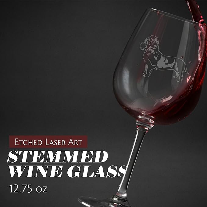 Etched Laser Art Basset Artesien Normand Personalized Dog Themed Etched 12.75oz Wine Glass Custom Dog Breed Wine Glasses for Pet Lovers, Unique Birthday Gift for Men & Women, Personalized Gift