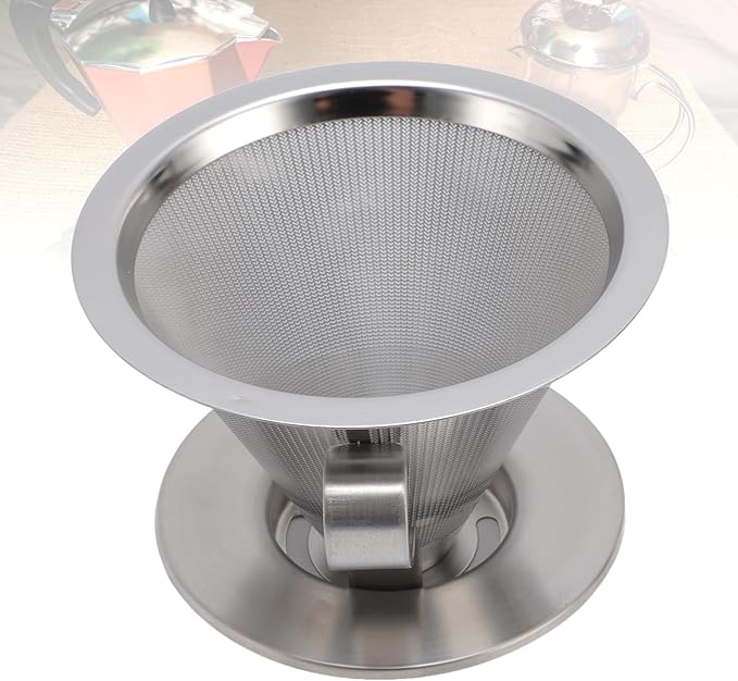 Pour Over Coffee Dripper, Stainless Steel Reusable Filter, Coffee Maker for 1-2Cups Brew, Double Mesh Design of Manual Reusable Cone Filter