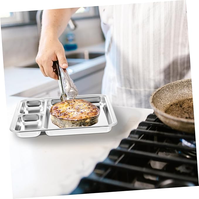 304 Stainless Steel Divided Sauce Plate Multi-Grid BBQ Plate for Restaurants Compartments for Meal Prep and Portion Control