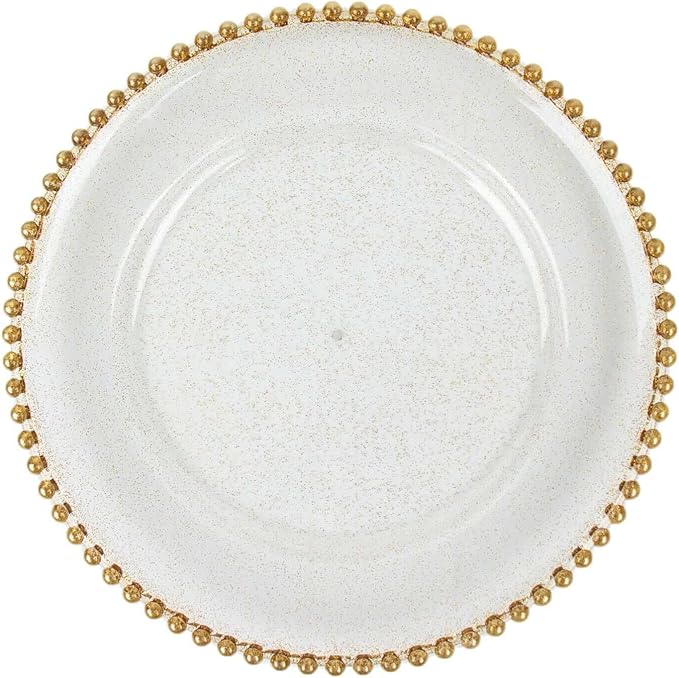 Efavormart 12-Pack Acrylic Charger Plates 13" Round Clear Gold Glittered with Beaded Rim - Decorative Dinner Party Serving Plates