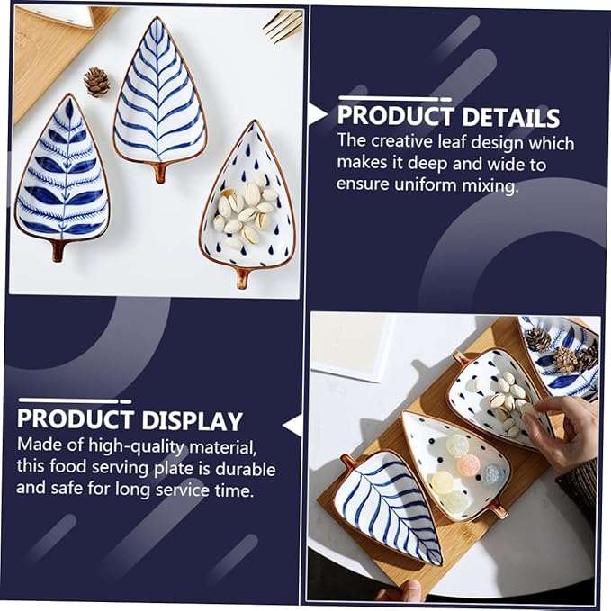 Amosfun Ceramic Leaf Shape Snack Dish Hand-Painted Japanese Appetizer Plates Mini Sauce Dish for Seasoning for Dipping and Serving 4-Inch Tableware Set for Home Use