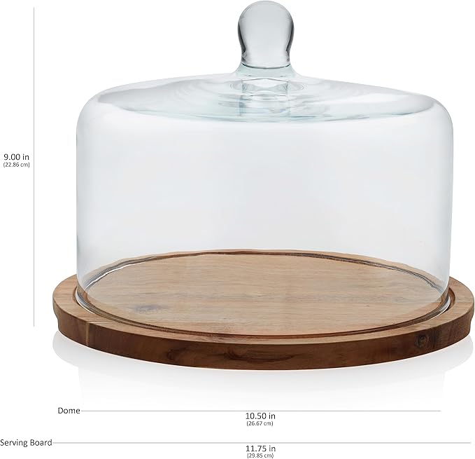 Libbey Acaciawood Flat Round Wood Server with Glass Dome