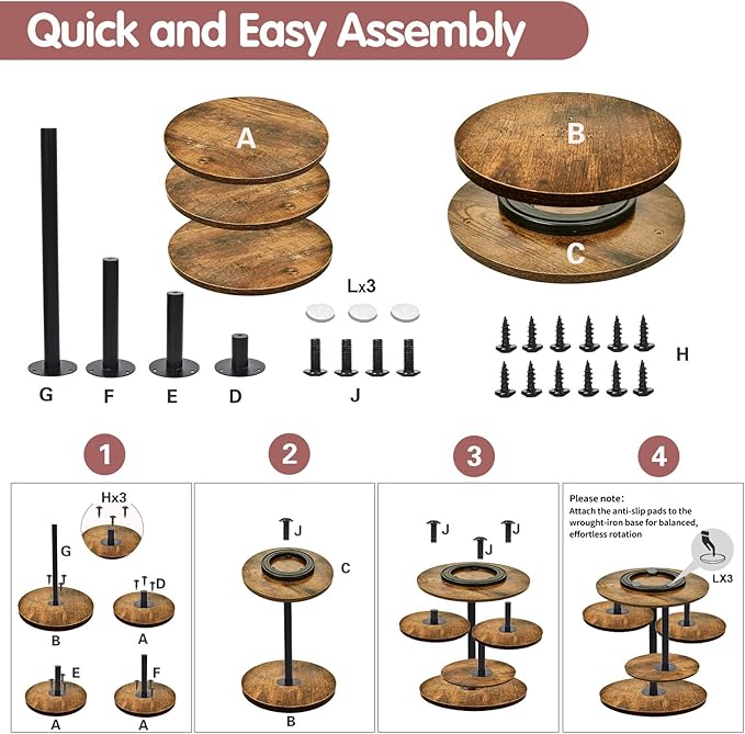 4 Tier Cupcake Tower Stands for 50 Cupcakes,360° Rotatable Round Cup Cake Stand with Tiered Tray,Farmhouse Wooden Dessert Table Display Stands for Wedding Birthday Baby Shower Tea Party