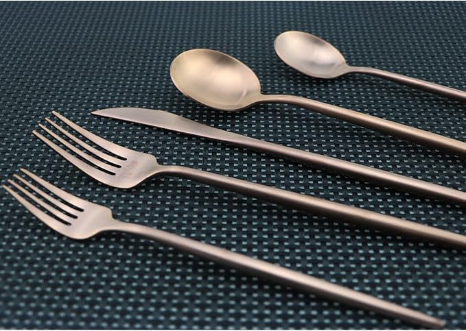 Flatware Set for 2, Luxury 10 Pieces Rose Gold Plated Copper Color 18/10 Stainless Steel Silverware Flatware Sets Spoons Knives and Forks Set, Service for 2