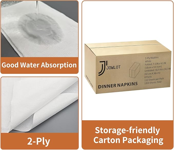 Disposable Napkins, 2-Ply 1200 Count Paper Dinner Napkins, White Napkins Bulk for Wedding Party Bathroom and Everyday Use (16.5” x 14.2”)