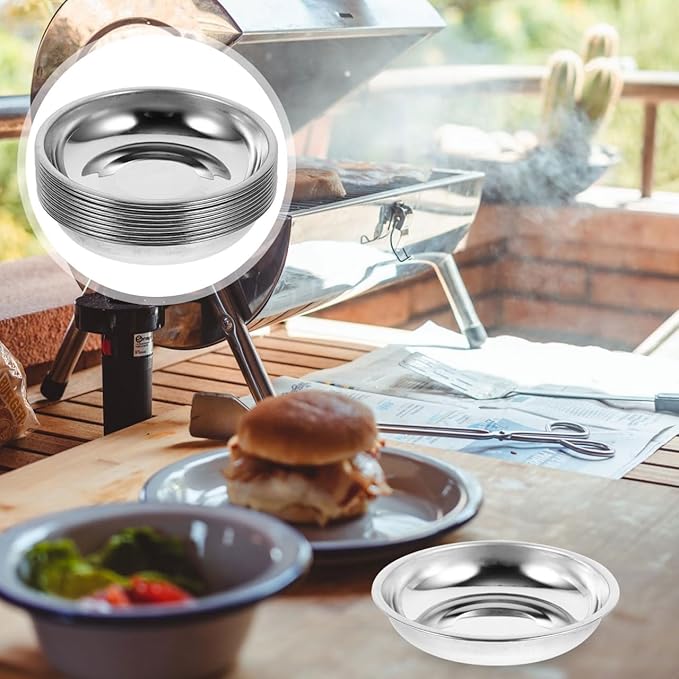 Hemoton 10PCS Stainless Steel Sauce Dishes,Mini Saucers Dipping Bowls,Small Appetizer Tray,Seasoning Dishes Sushi Saucers Bowl Appetizer Plates,Mini Cat Food Bowl,Cat Food and Water Dish,8X8CM