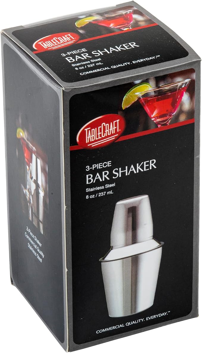 TableCraft 3-Piece Stainless Steel Cocktail Shaker, 8-Ounce