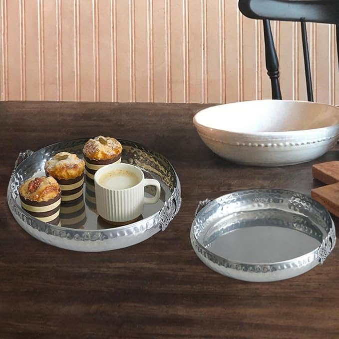 Metal Tray for Serving Fruits and Snacks with Organizer for Desserts, Silver