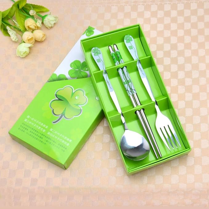 Stainless Steel Teaspoons Dinner Spoon Fork Chopsticks 3pcs Flatware Serving Sets，