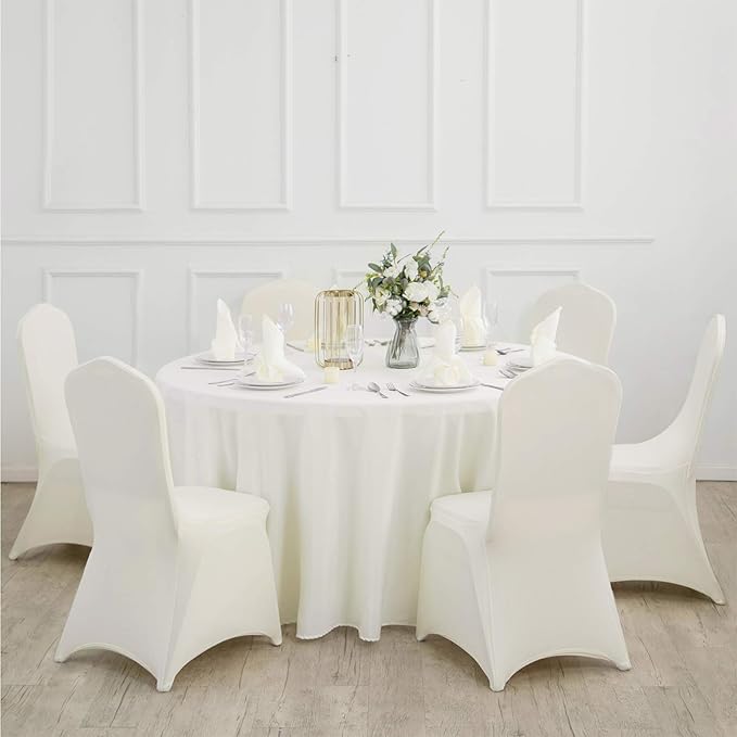 6 Pack Ivory Round Tablecloths 90 Inches Table Cloth Stain and Wrinkle Resistant Washable Polyester Table Cover Fabric for Party, Wedding,Dining,and Banquet Decoration