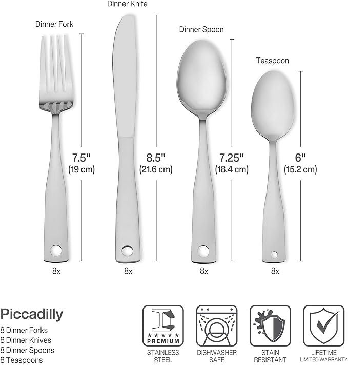 Piccadilly 24 Piece Stainless Steel Flatware Set with Wire Caddy, Service For 6