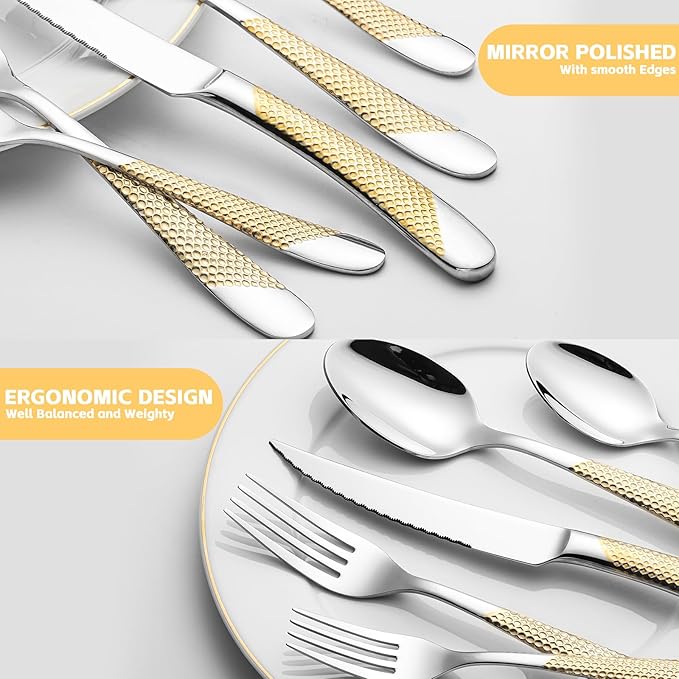 60-Piece Silverware Set Stainless Steel Flatware Sets for 12 Includes Knives Spoons Forks Heavy Duty Cutlery Set for Home Kitchen Hotel