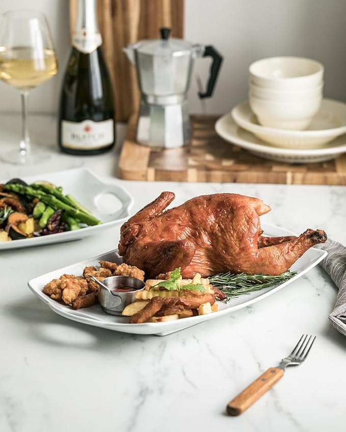 Turkey Platter for Thanksgiving, 16 inches Large Serving Tray with Handles Serving Platters for Turkey Porcelain Serving Dish for Entertaining Christmas Meat Display Thanksgiving Plates Set of 2