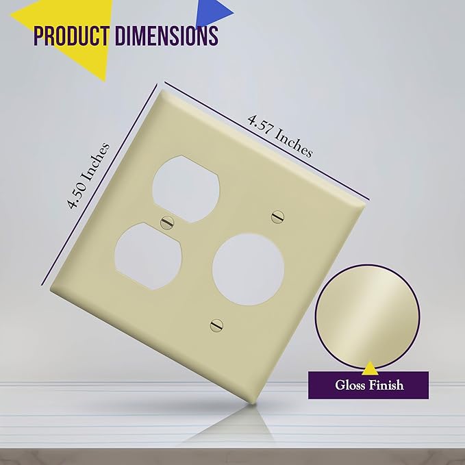 ENERLITES Combination Duplex Outlet/Single Receptacle 1.406" Hole Wall Plate Cover, Standard Size 2-Gang 4.50" x 4.57", Polycarbonate Thermoplastic, UL Listed, 882151-I, Ivory
